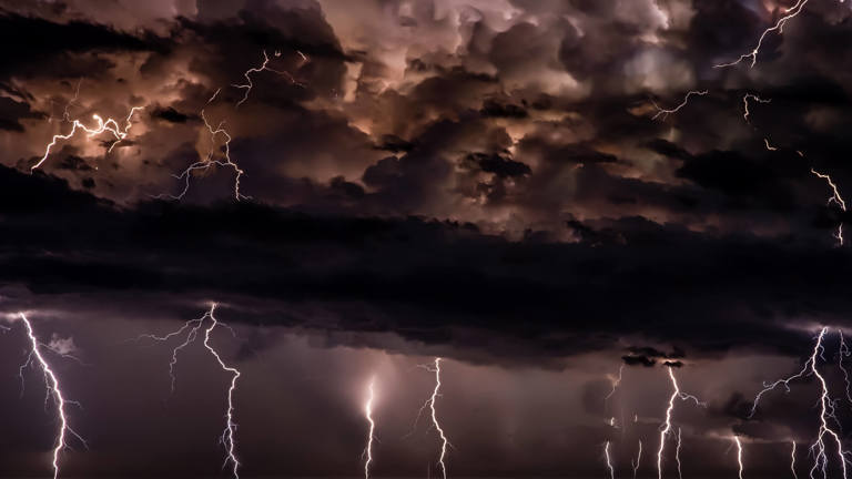 Photo of a thunderstorm at night