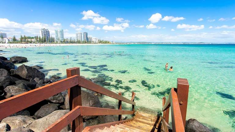 Coolangatta beach entrance with picturesque water