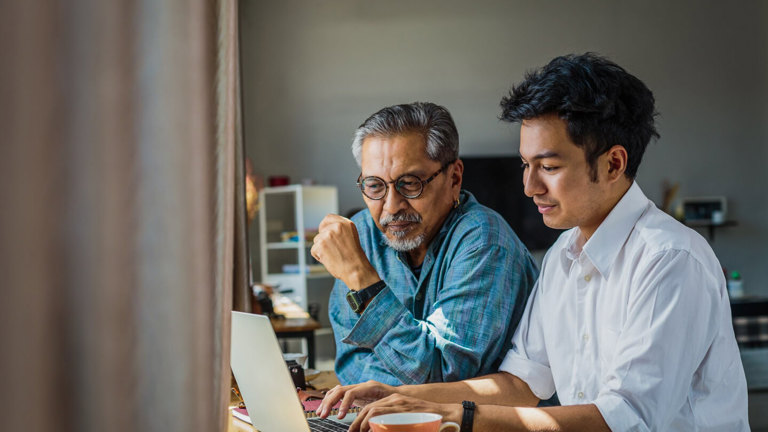 A father and son organising a guarantor home loan