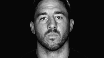 Black and white image of Ben Hunt's face
