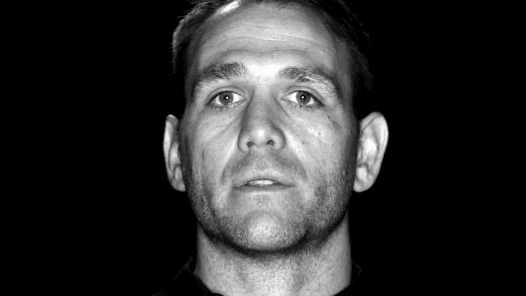 Black and white image of NRL player Jason Nightingale