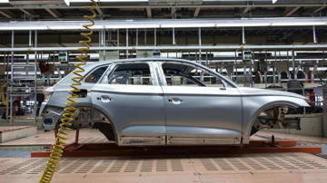 Car frame on a manufacturing line