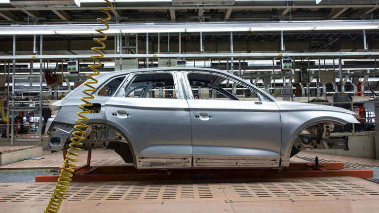 Car frame on a manufacturing line
