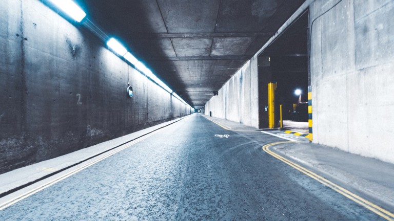 Carpark enclosed in concrete walls